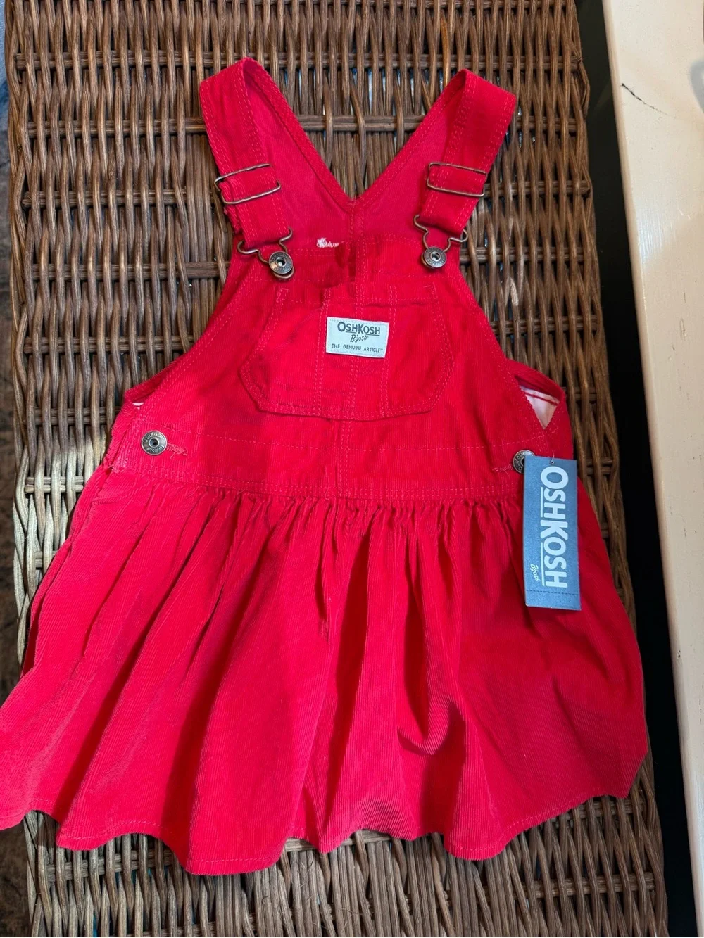 NWT OshKosh B'gosh Red Corduroy Overall Jumper Dress 24M